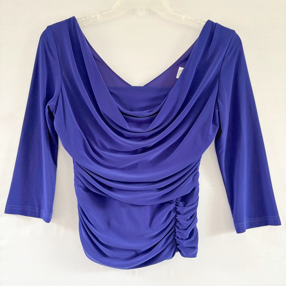 Joseph Ribkoff Royal Blue Cowl Neck Ruched 3/4 Sleeve Size 8